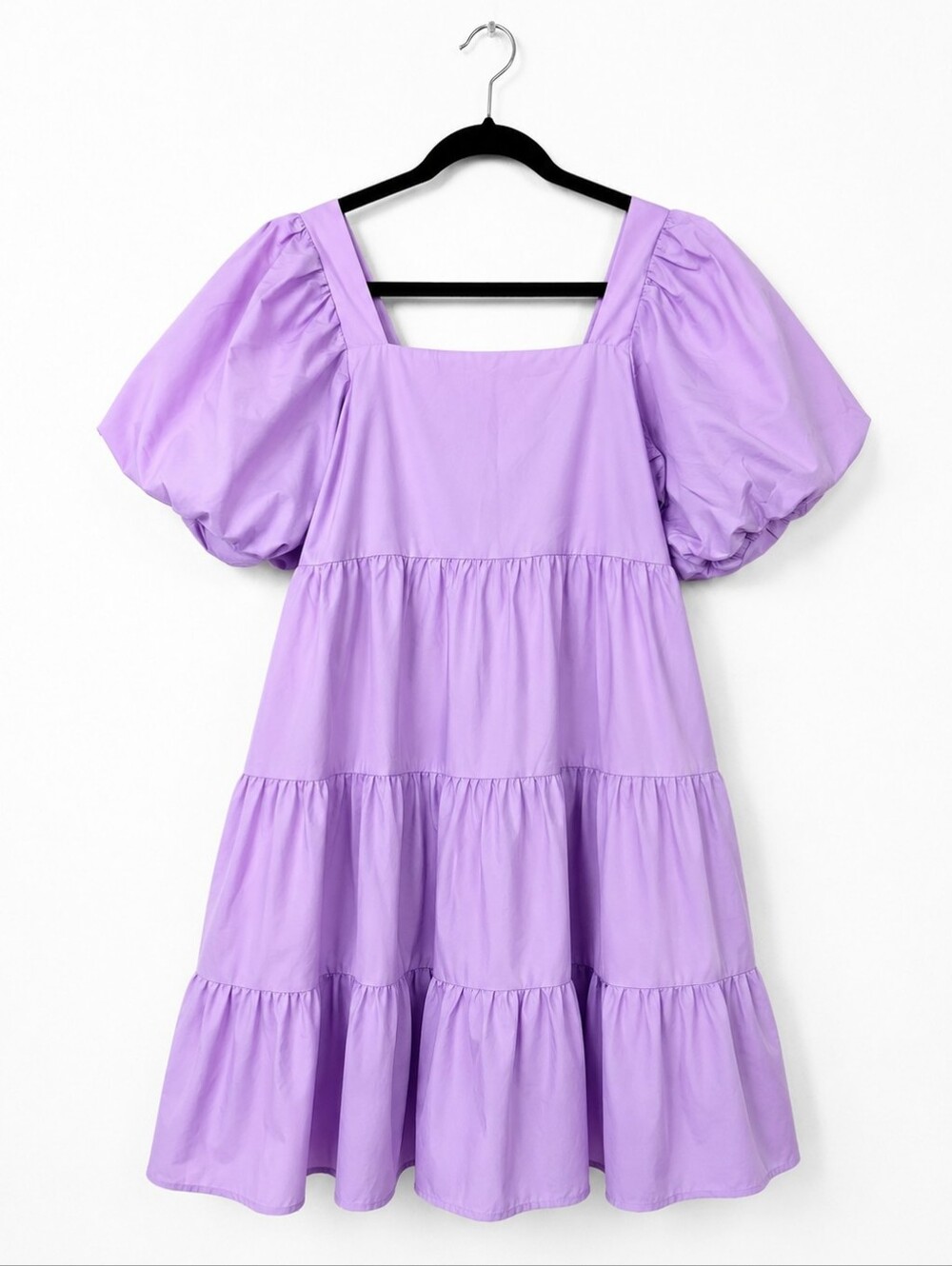 Davi & Dani Lavender Puff Sleeve Tiered Babydoll Mini Dress Cottagecore NWT S